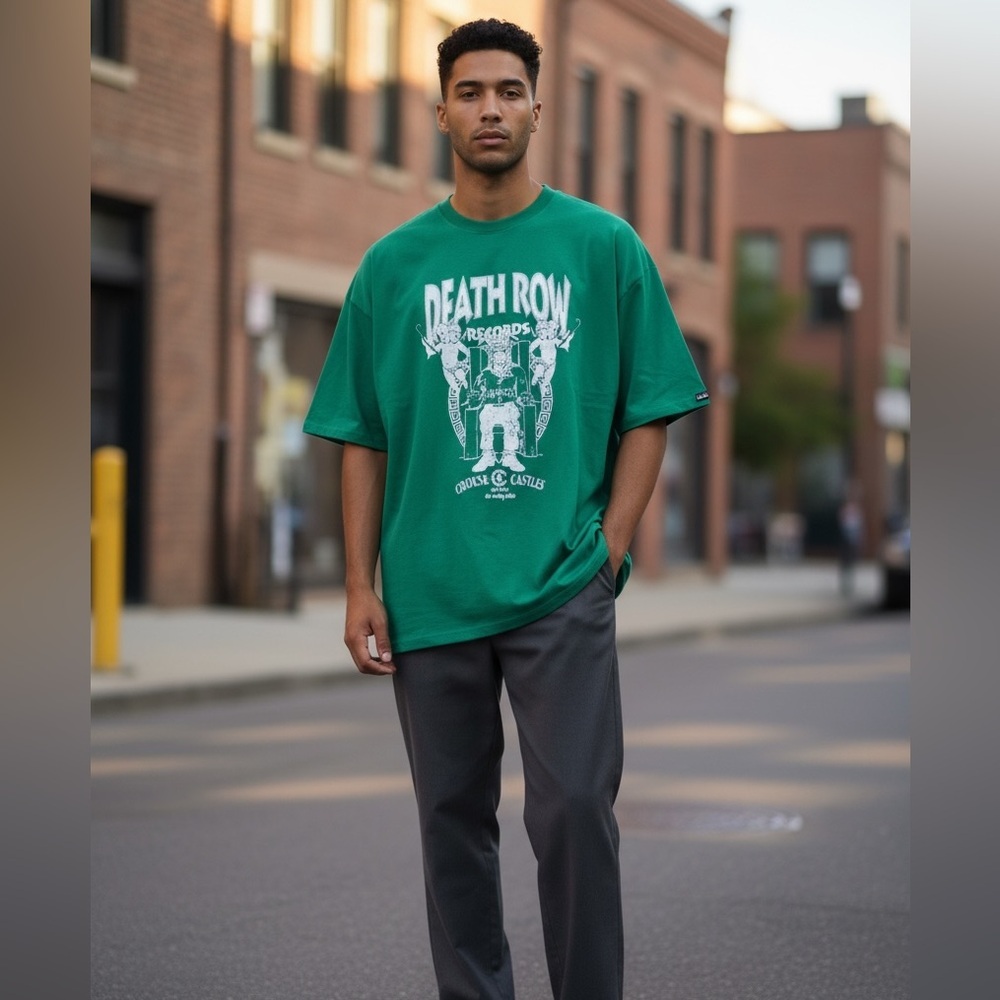 NWT Crooks & Castles Green Death Row Records Graphic Short Sleeve Tee Shirt- 2XL